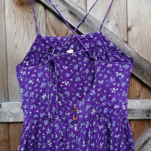 Vintage purple floral dress with open back